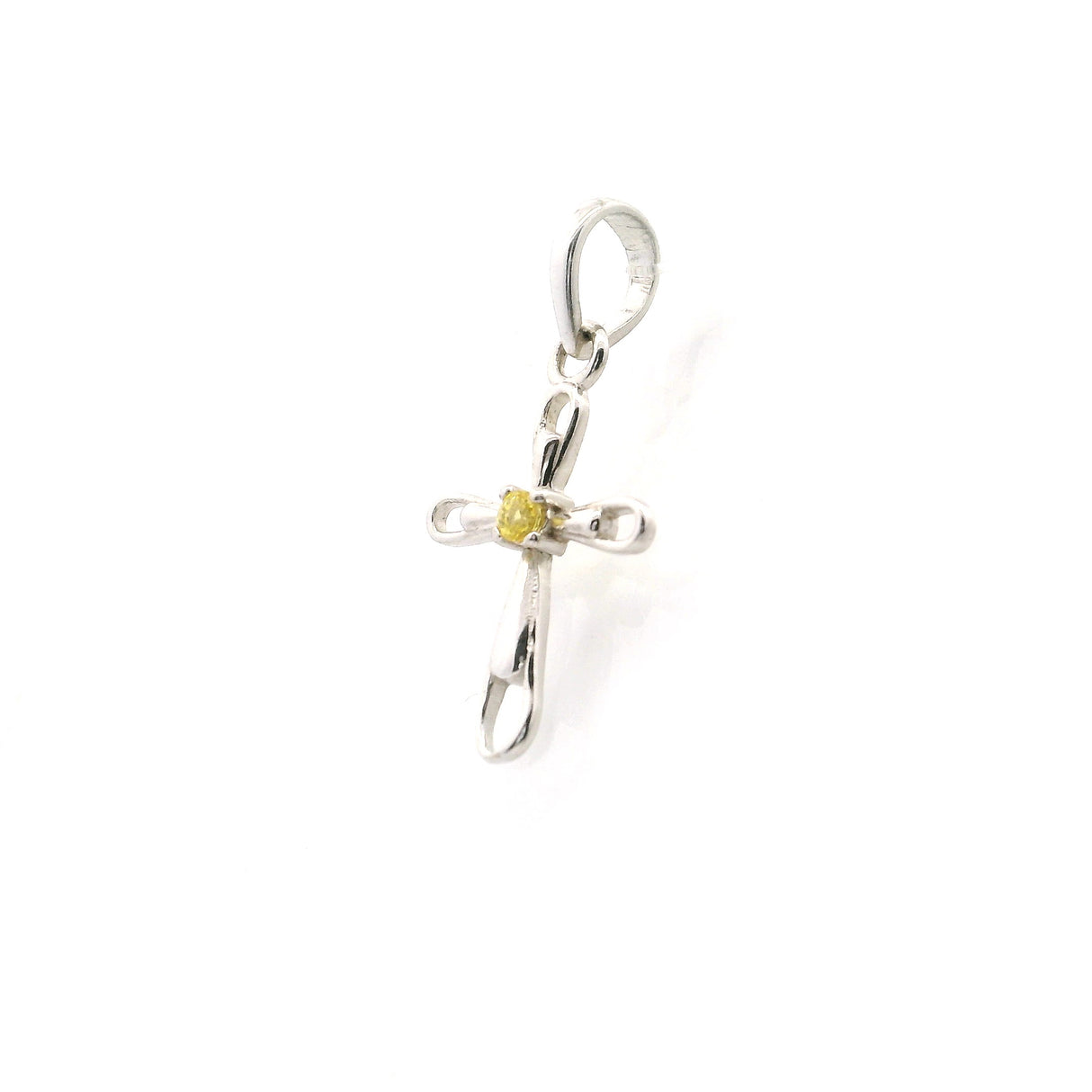 Faceted Yellow Sapphire Pendant - Cross with Prong Set Round in Center