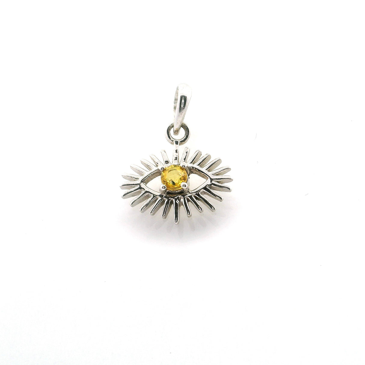 Faceted Yellow Sapphire Pendant - Prong Set Round Set on 925 Sterling Silver Ornate Eye