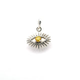 Faceted Yellow Sapphire Pendant - Prong Set Round Set on 925 Sterling Silver Ornate Eye