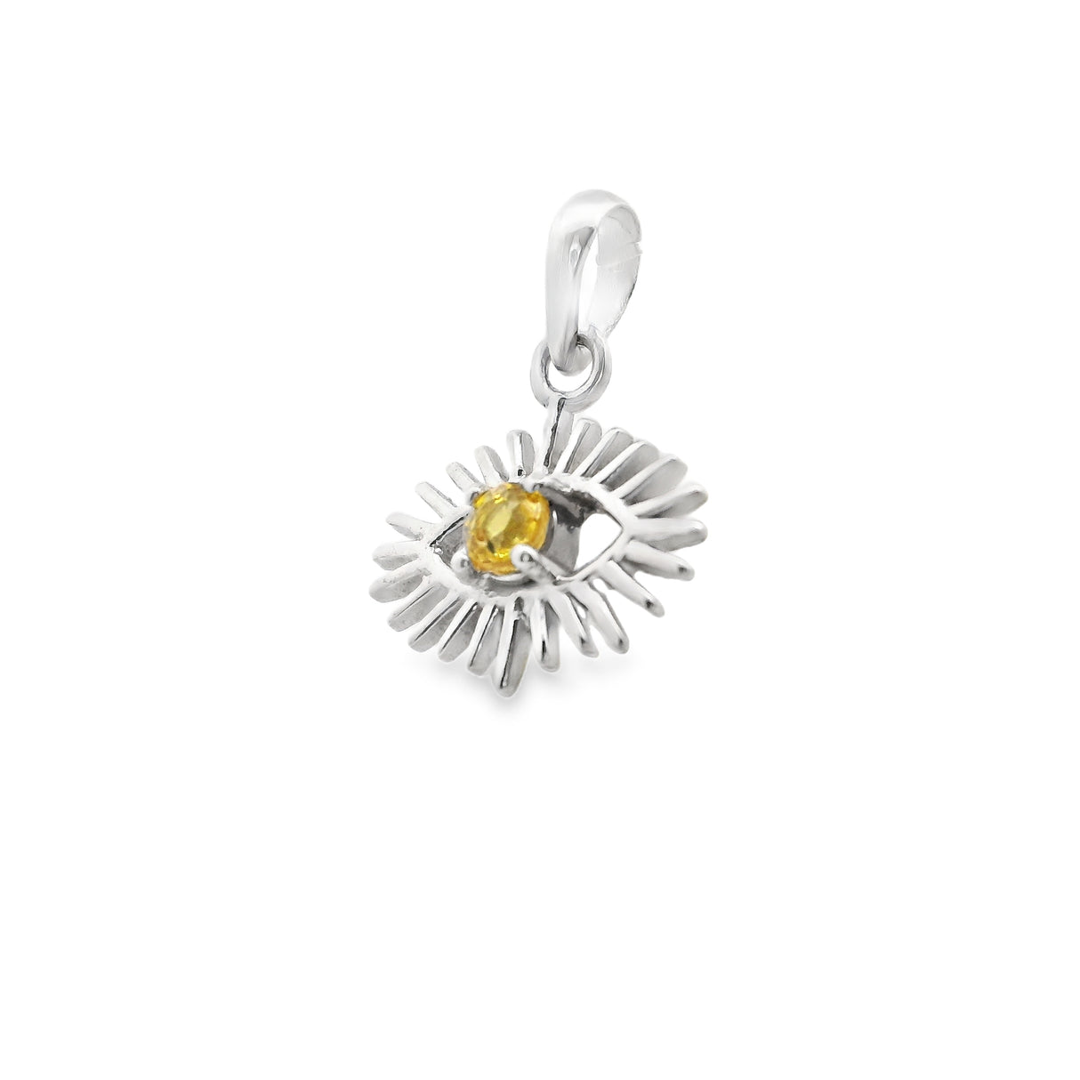 Faceted Yellow Sapphire Pendant - Prong Set Round Set on 925 Sterling Silver Ornate Eye
