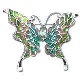 Prasiolite On Teal/pink/green Enamel Butterfly Brooch Pendant
