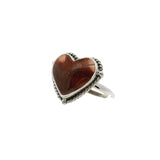 Red Jasper Ring - Heart Cabochon with Diagonal Striations & 2 Peach Patches Bezel Set with Rope Detail in Simple 925 Sterling Silver sz7