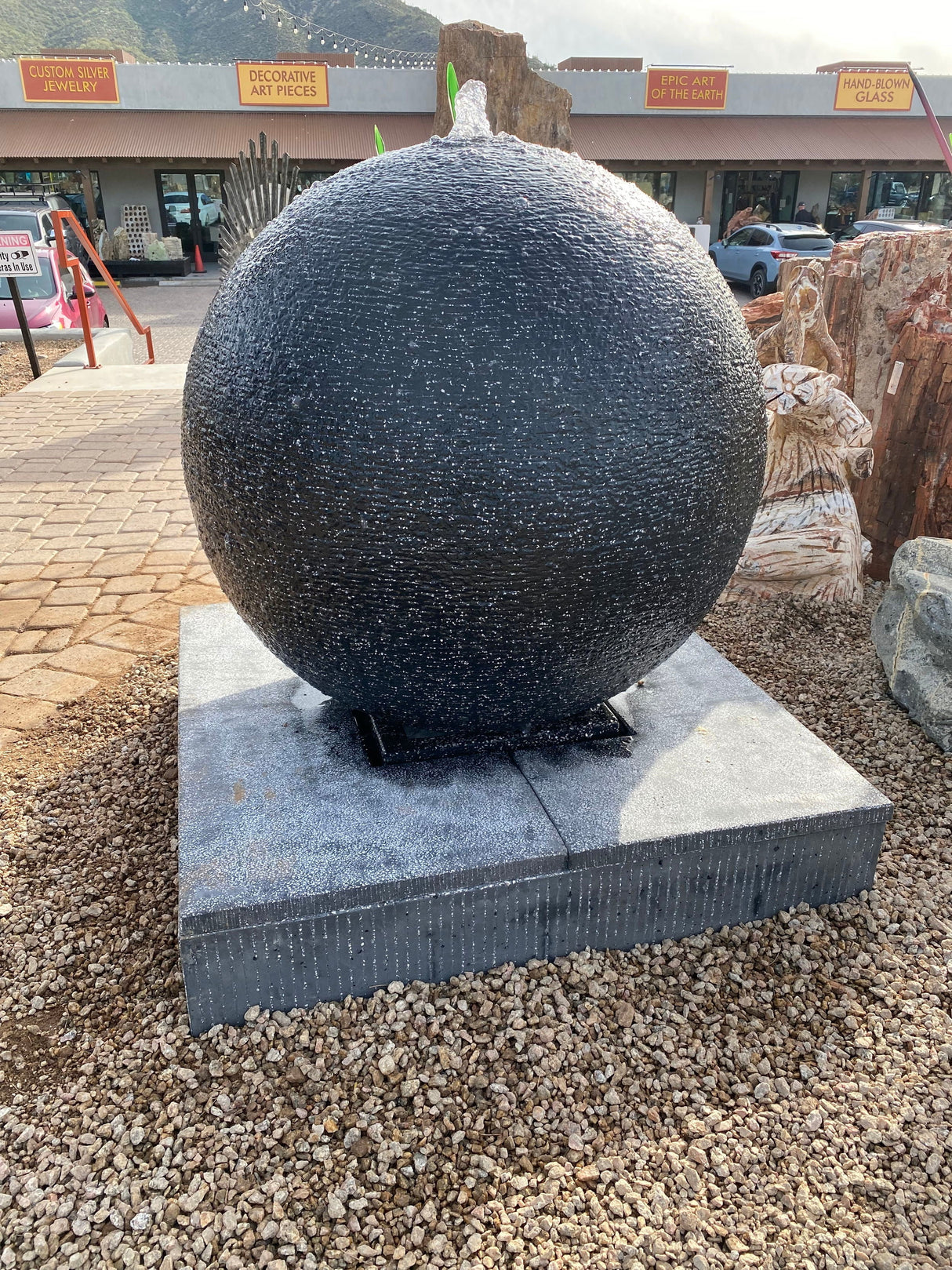 36" Diameter Black Cast Concrete Sphere Fountain - Medium