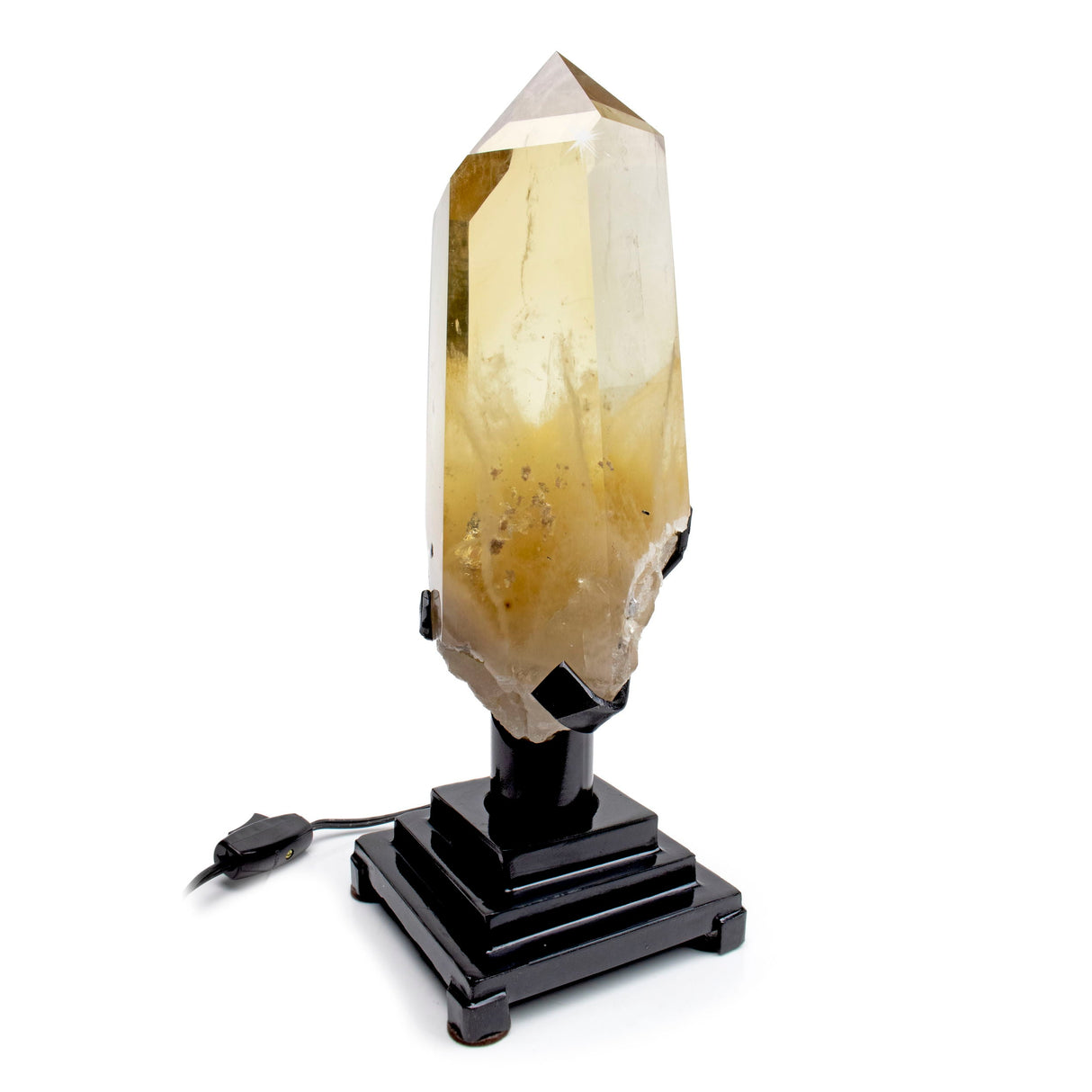 Citrine Point on Fitted Lighted Rotating Stand From Brazil