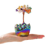 Multi-colored Natural Gemstone Copper Wire Beaded Tree of Life with Titanium Coated Quartz Base