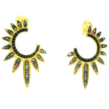 Nano Stone Dangle Earrings - Black Nano Stone Half Sun with Multicolored Rays in Gold Vermeil over 925 Sterling Silver