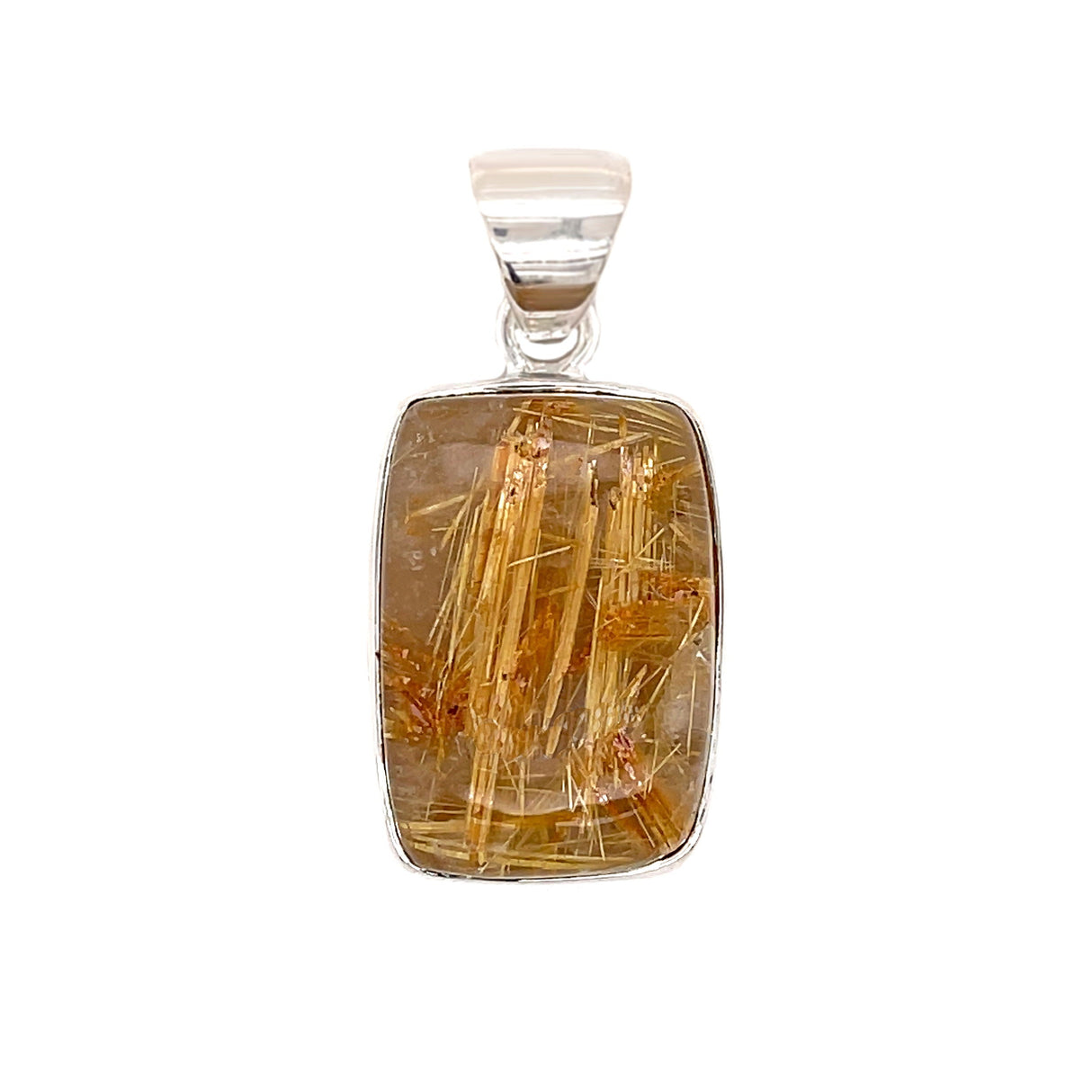 A+ Quality Golden Rutile Pendant 1" Bezel Set in 925 Sterling Silver