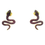 Nano Stone Stud Earrings - Pink Snake with Green Eyes in Gold Vermeil over 925 Sterling Silver