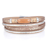 Double Wrap Animal Print on Brown Leather with Faceted Peach Oval Feature with Magnetic Clasp