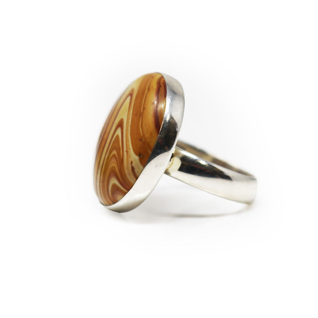 Willow Creek Jasper Ring Size 6 - Simple Round Cabochon with 925 Sterling Silver Bezel & Band - Deep Red Banding with Cream & Tan Hues