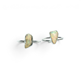 Rare Earth Gallery Ethiopian opal rings featuring angular raw nugget stones set in polished silver bezels