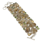 Golden Rutile Link Bracelet with Faceted Peridot & Citrine and Toggle Clasp in 925 Sterling Silver