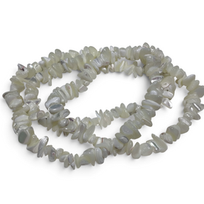 Rare Earth Gallery 32-inch necklace featuring iridescent white mother of pearl chips in a layered strand design.