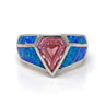 Pink Opal Ring Diamond Cut with Blue Opal Inlay Band