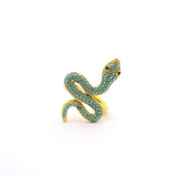 Nano Crystal Ring - Turquoise Snake with Blue Eyes in Gold Vermeil over 925 Sterling Silver szAdj
