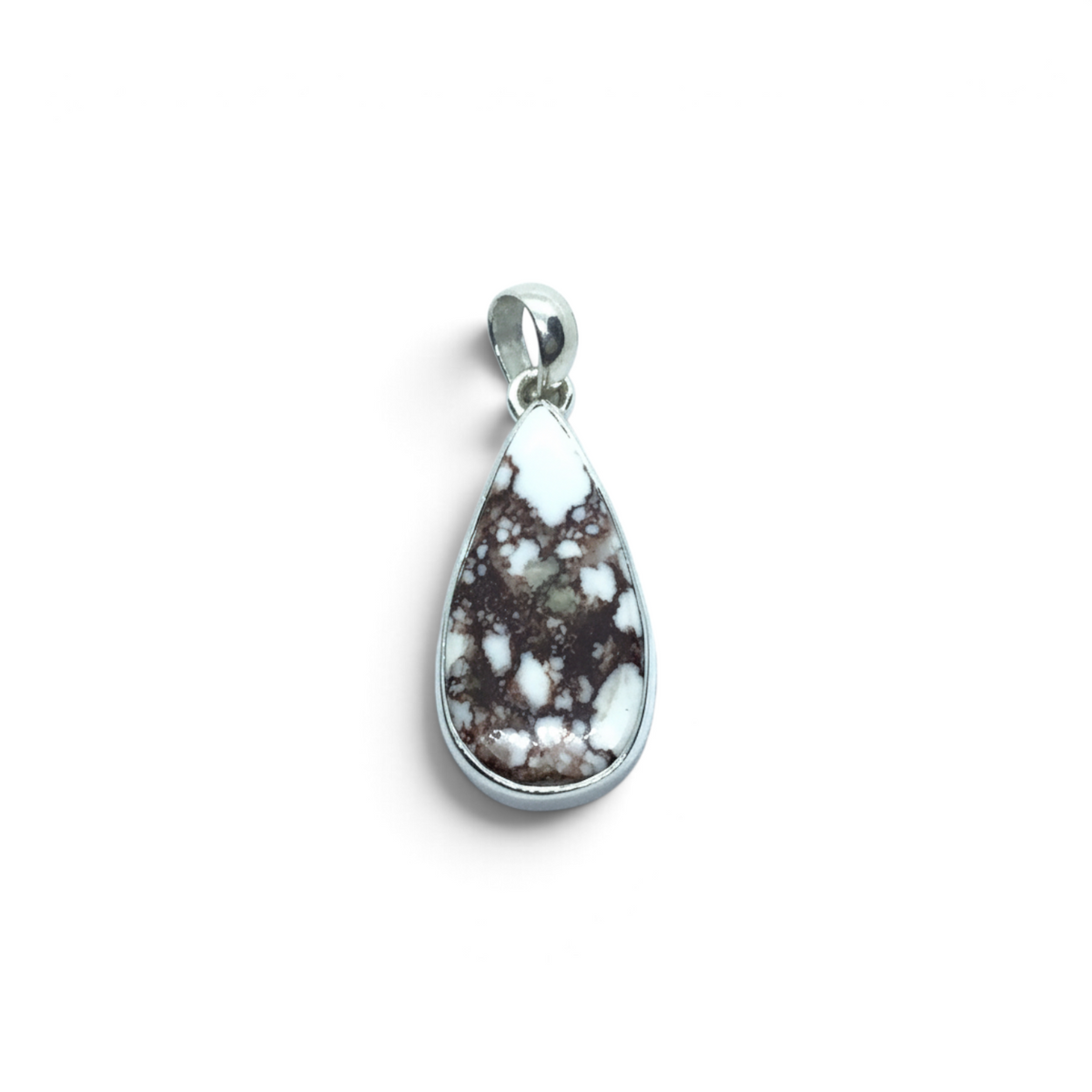 Rare Earth Gallery pear-shaped Wild Horse Howlite pendant in a simple 925 sterling silver bezel setting.