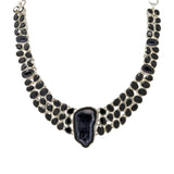 Black Spinel Necklace with Druze Geodes - Faceted Black Spinel Pears & Ovals Matrix with Black & Gray Druze Geode Centerpiece & 4 Sparkling Freeform Geodes in Matrix