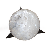 A++ Clear Quartz Sphere on Illuminated Stand with Tri-Leaf Design and Roller Ball Feature