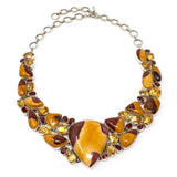 Mookaite Necklace with Faceted Citrine & Garnet on 925 Sterling Silver Fluid Collar with Toggle Clasp