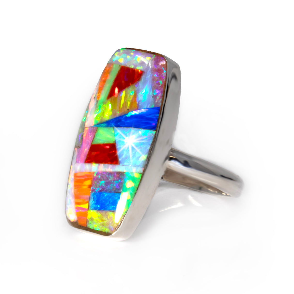 Bague incrustée d'opale de feu multiple