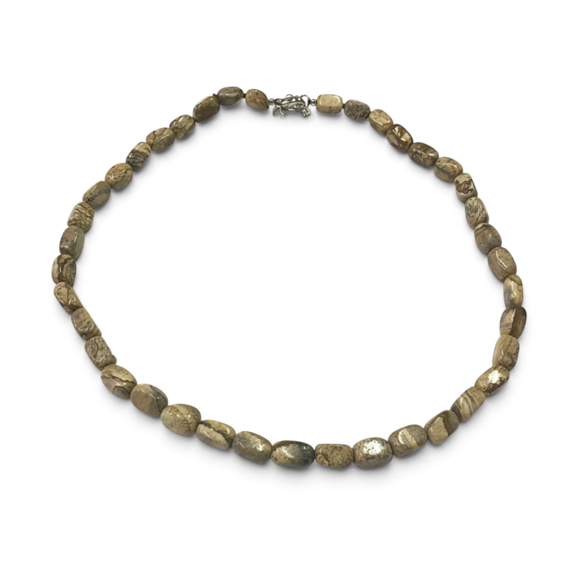 Rare Earth Gallery necklace featuring tumbled rectangular picture jasper beads in earthy brown and tan tones.