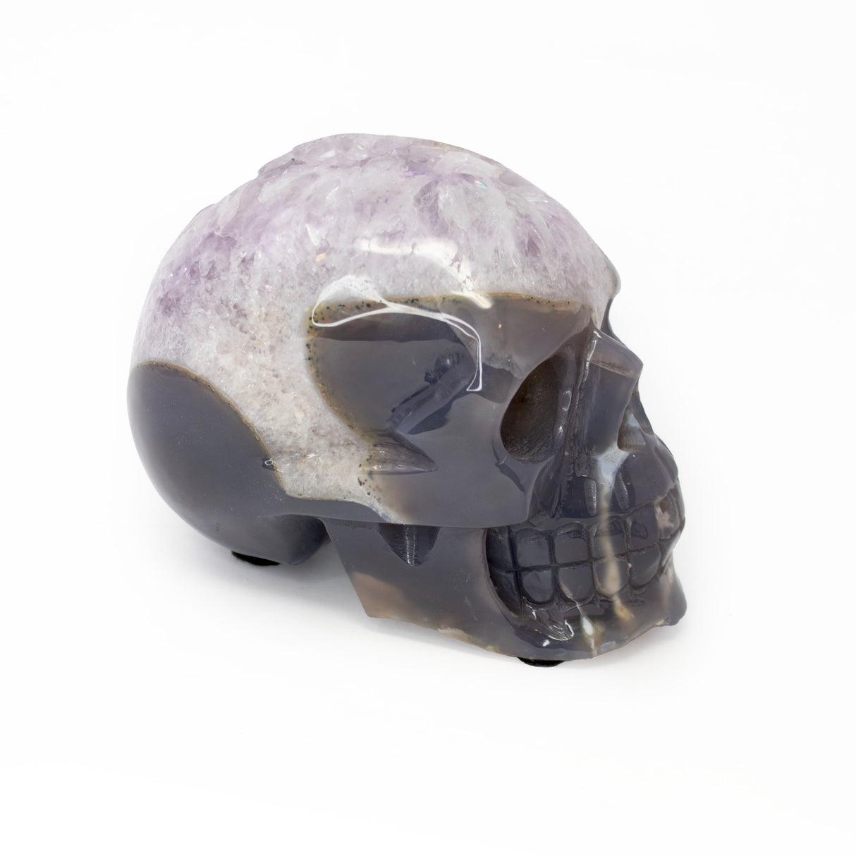Agate Geode Skull Carving With Druze