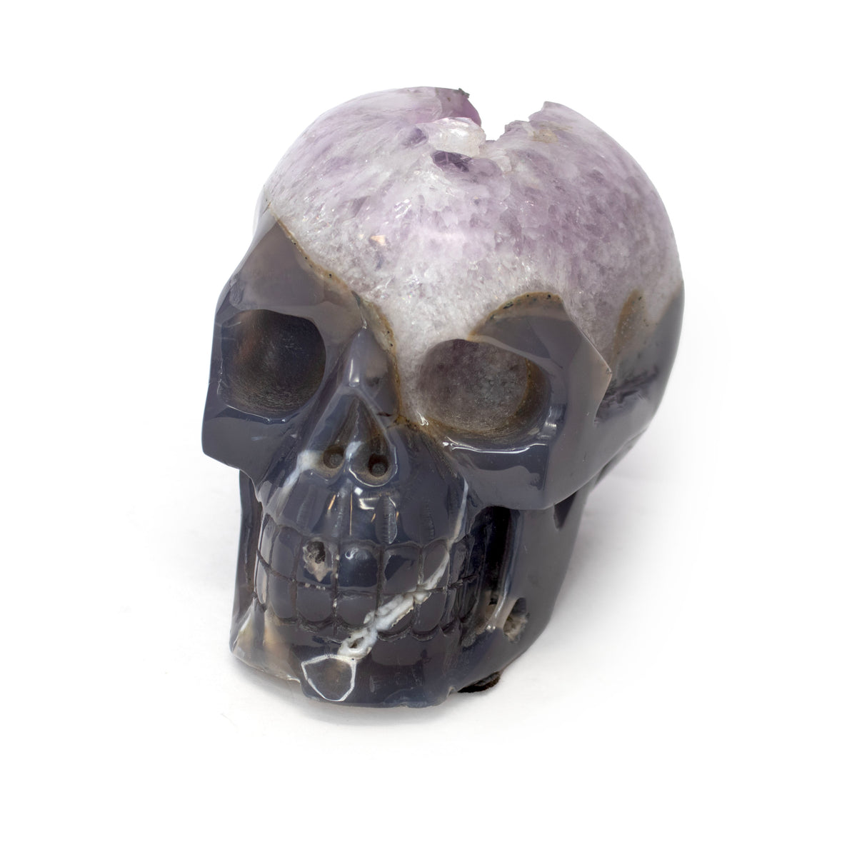 Agate Geode Skull Carving With Druze