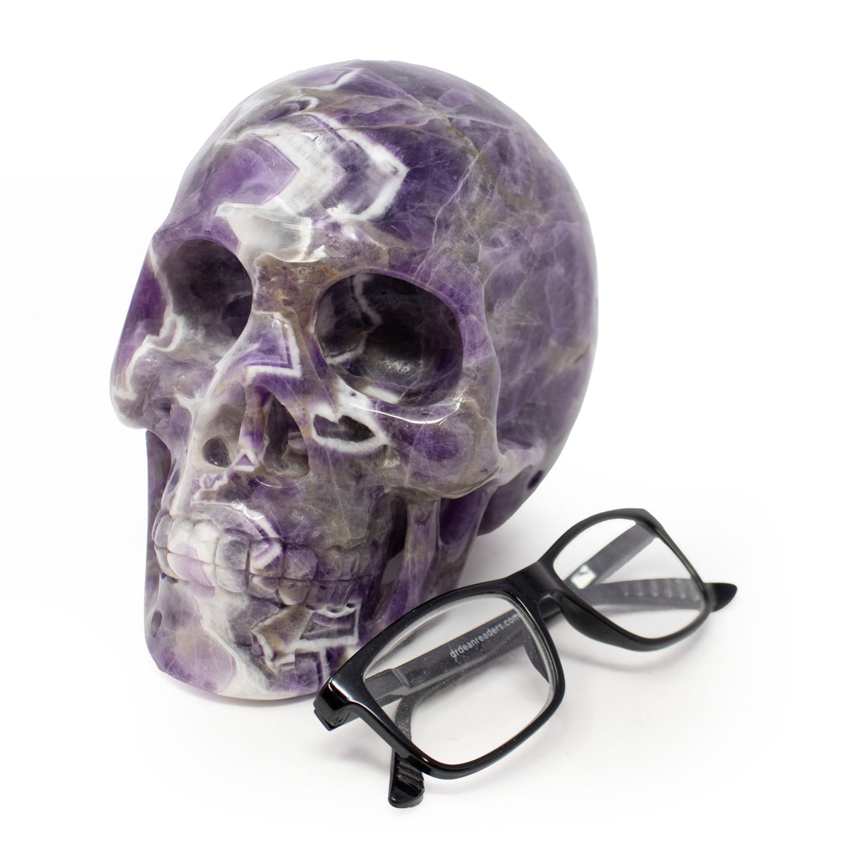A++ Chevron Amethyst 7" Skull Carving