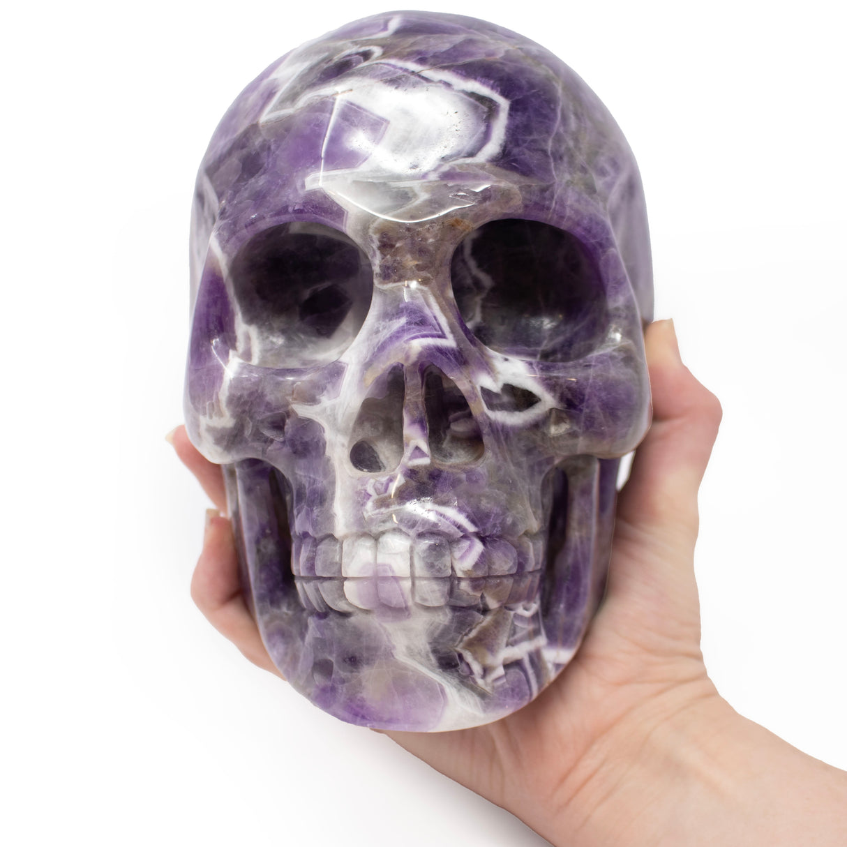 A++ Chevron Amethyst 7" Skull Carving