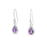 Faceted Prong Set Dangle Earrings in CZ Halo with Rhodium Vermeil - Teardrop