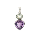 Faceted Amethyst & Prasiolite Pendant - Reverse Pear with Oval on Top Silver Bezel