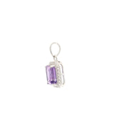 Faceted Amethyst Pendant - Rectangle Prong Set on 925 Sterling Silver Bezel with White Crystal Pave