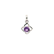 Faceted round amethyst pendant prong-set in sterling silver Celtic flower, deep purple stone, front view