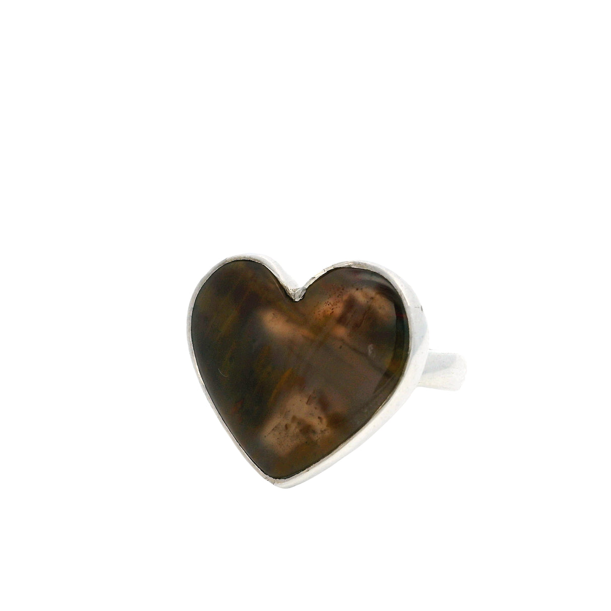 Arizona Petrified Wood Ring - Simple Heart Cabochon With Silver Bezel Szadj