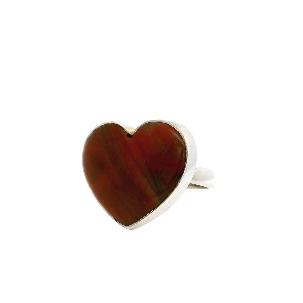 Arizona Petrified Wood Ring - Simple Heart Cabochon With Silver Bezel Szadj