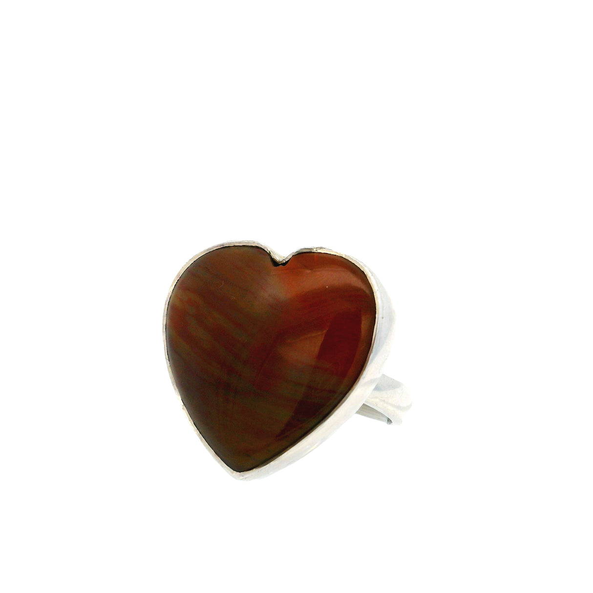 Arizona Petrified Wood Ring - Simple Heart Cabochon With Silver Bezel Szadj