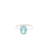 Faceted Aquamarine Ring - Prong Set Oval in Rhodium Vermeil Band - 6x8