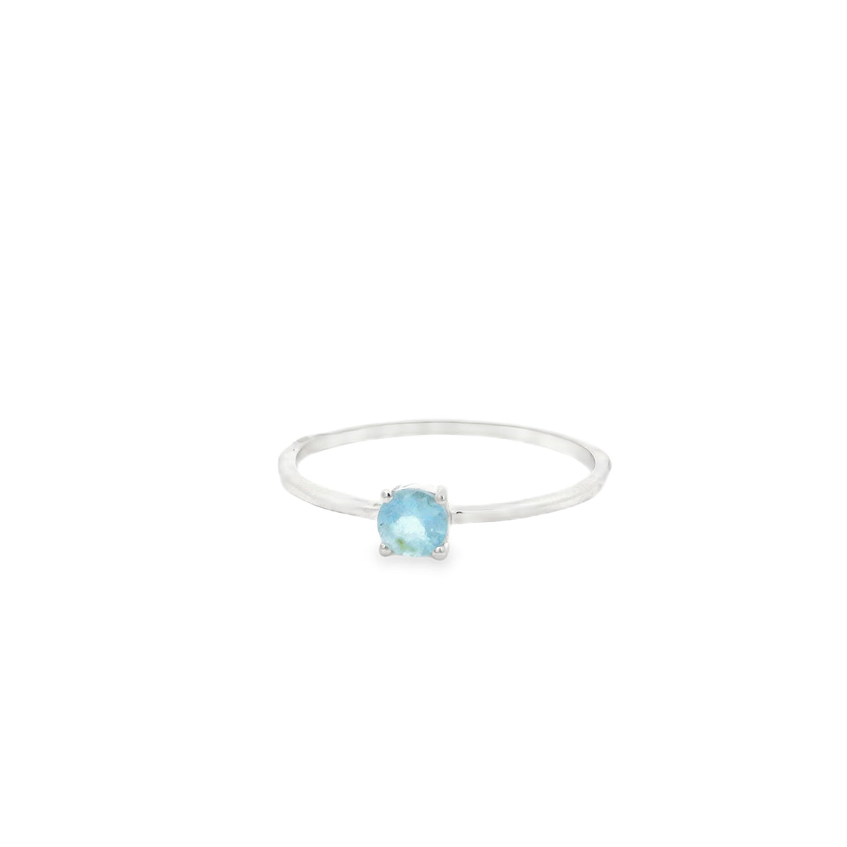 Faceted Aquamarine Ring - Prong Set Round in Rhodium Vermeil Band - 3x3
