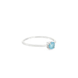 Faceted Aquamarine Ring - Prong Set Round in Rhodium Vermeil Band - 3x3