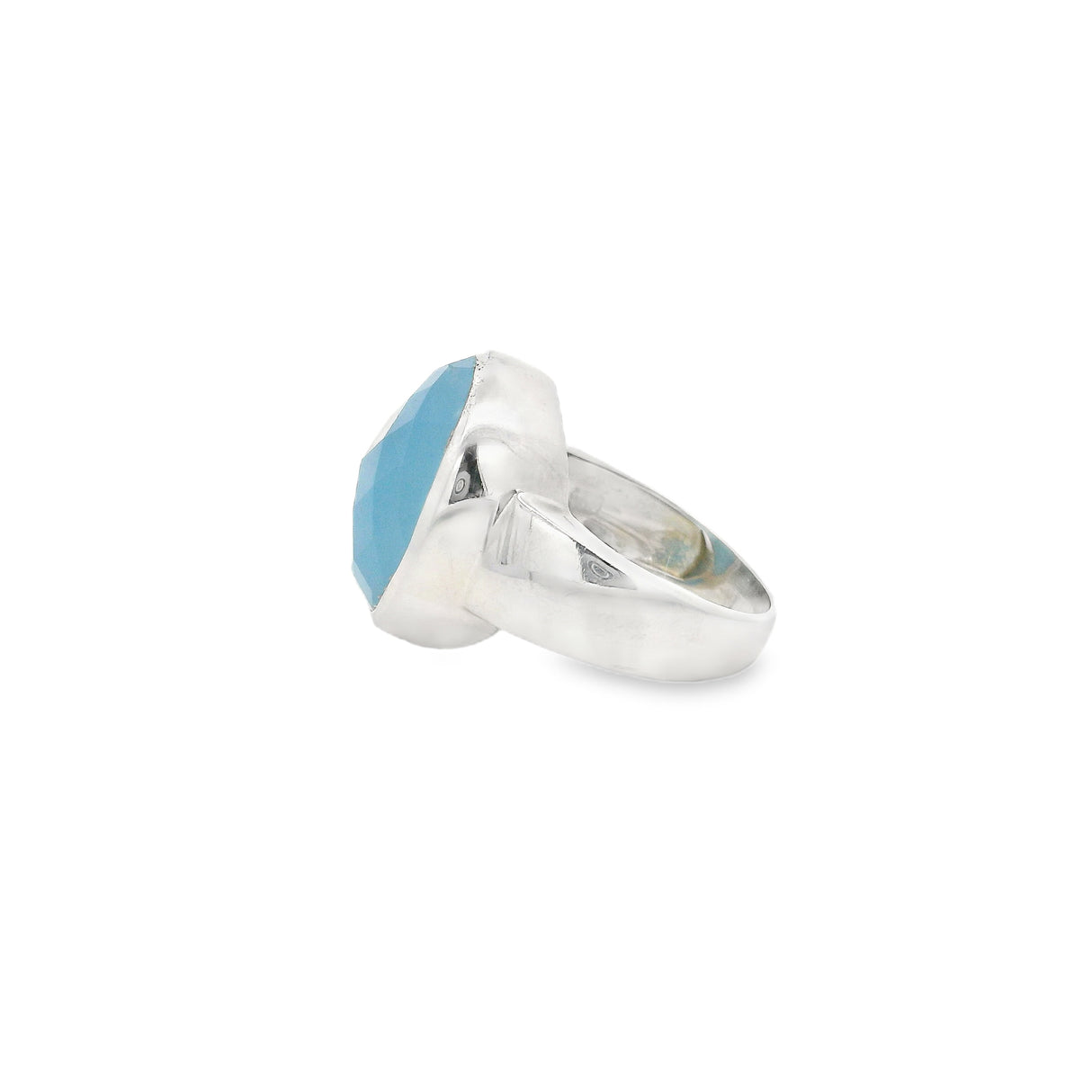 Rose Faceted Aquamarine Ring Bezel Set in Wide Band