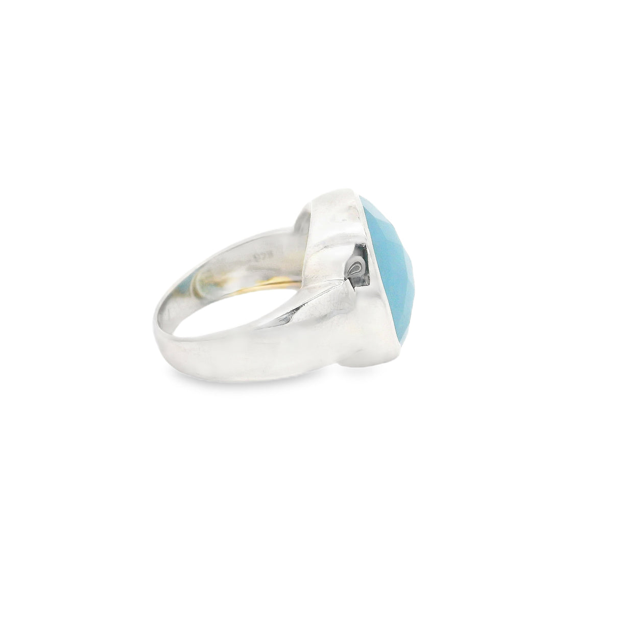 Rose Faceted Aquamarine Ring Bezel Set in Wide Band