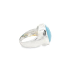 Rose Faceted Aquamarine Ring Bezel Set in Wide Band