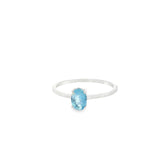 Faceted Aquamarine Ring - Prong Set Oval in Rhodium Vermeil Band - 4x6