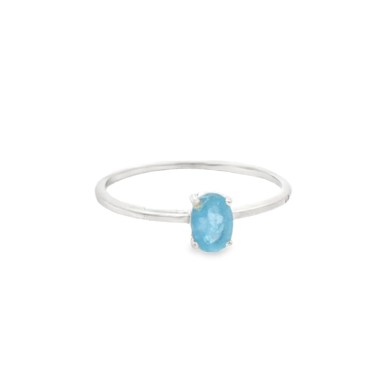 Faceted Aquamarine Ring - Prong Set Oval in Rhodium Vermeil Band - 4x6