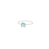 Faceted Aquamarine Ring - Prong Set Round in Rhodium Vermeil Band - 5x5