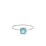 Faceted Aquamarine Ring - Prong Set Round in Rhodium Vermeil Band - 5x5