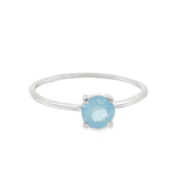 Faceted Aquamarine Ring - Prong Set Round in Rhodium Vermeil Band - 5x5