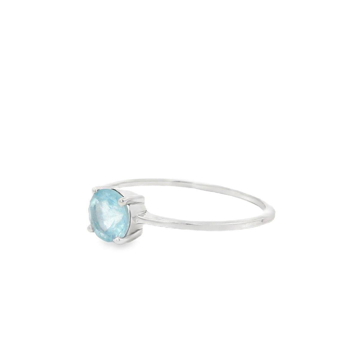 Faceted Aquamarine Ring - Prong Set Round in Rhodium Vermeil Band - 6x6