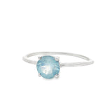Faceted Aquamarine Ring - Prong Set Round in Rhodium Vermeil Band - 6x6
