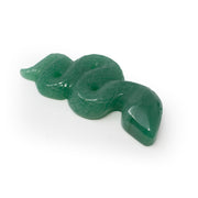 Green aventurine coiled snake carving with etched scales and pointed tail